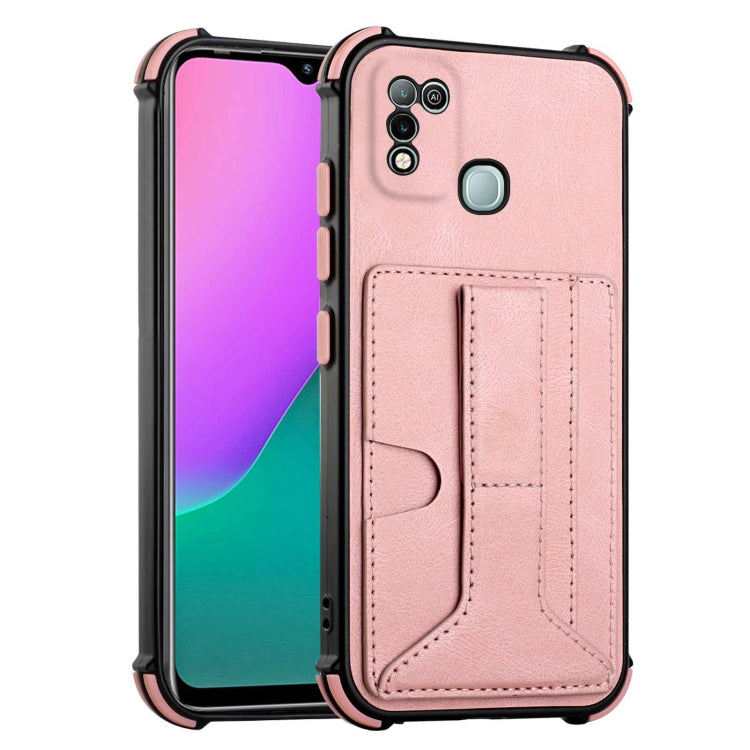 For Infinix Hot 10 Play /  Smart 5 India Dream PU + TPU Four-corner Shockproof Back Cover Case with Card Slots & Holder