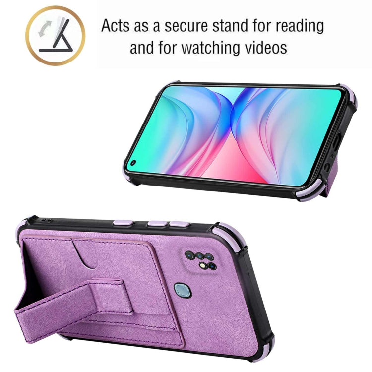 For Infinix Hot 10 Dream PU + TPU Four-corner Shockproof Back Cover Case with Card Slots & Holder