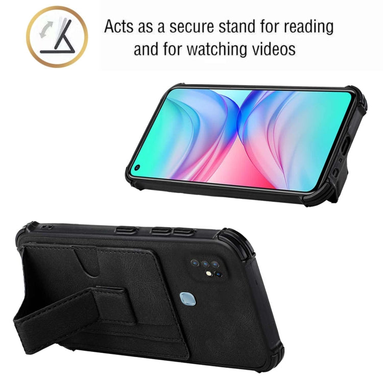 For Infinix Hot 10 Dream PU + TPU Four-corner Shockproof Back Cover Case with Card Slots & Holder