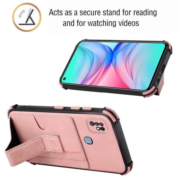 For Infinix Hot 10 Dream PU + TPU Four-corner Shockproof Back Cover Case with Card Slots & Holder