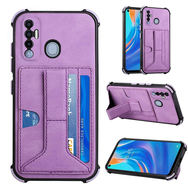 For Tecno Spark 7 Pro Dream PU + TPU Four-corner Shockproof Back Cover Case with Card Slots & Holder