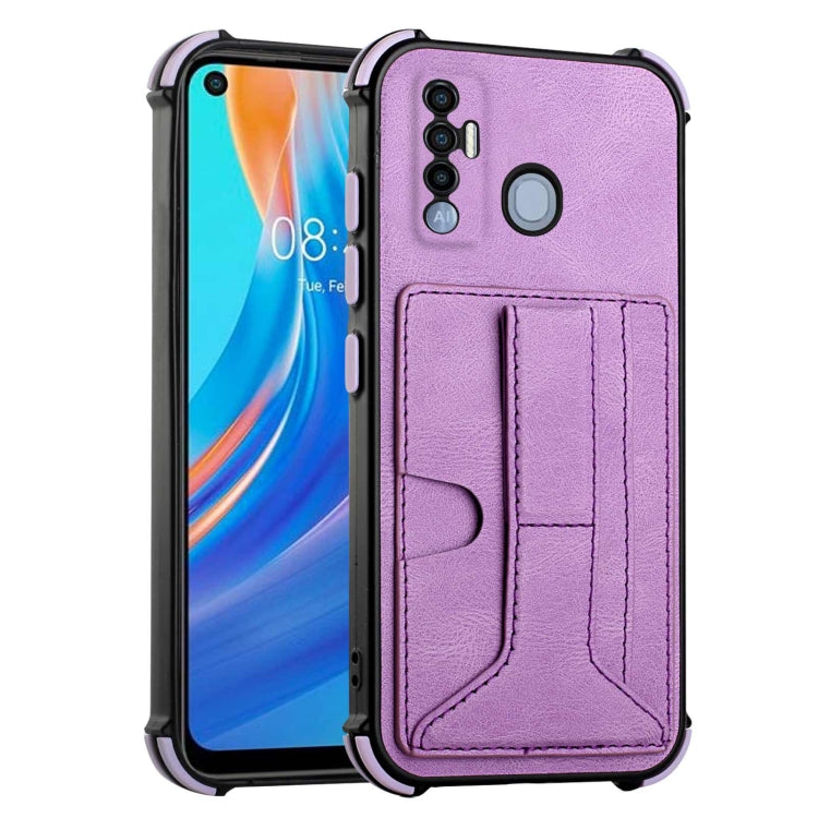For Tecno Spark 7 Pro Dream PU + TPU Four-corner Shockproof Back Cover Case with Card Slots & Holder
