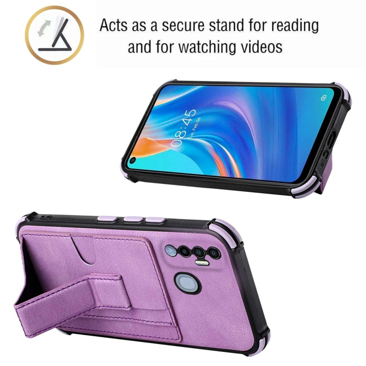 For Tecno Spark 7 Pro Dream PU + TPU Four-corner Shockproof Back Cover Case with Card Slots & Holder