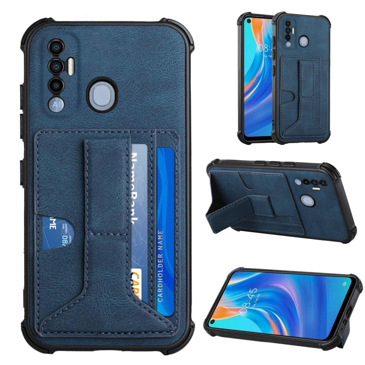 For Tecno Spark 7 Pro Dream PU + TPU Four-corner Shockproof Back Cover Case with Card Slots & Holder
