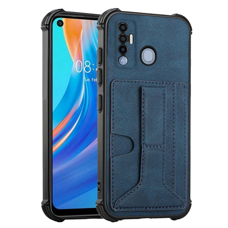 For Tecno Spark 7 Pro Dream PU + TPU Four-corner Shockproof Back Cover Case with Card Slots & Holder