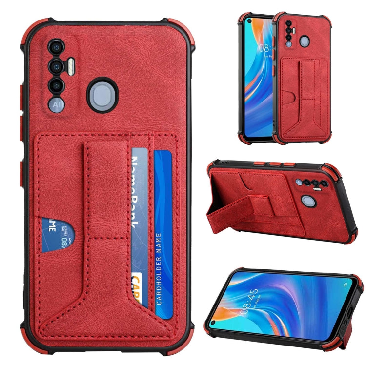 For Tecno Spark 7 Pro Dream PU + TPU Four-corner Shockproof Back Cover Case with Card Slots & Holder