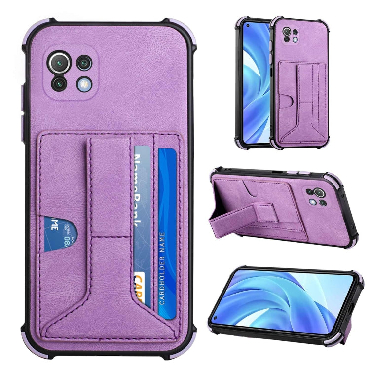For Xiaomi Mi 11 Lite Dream PU + TPU Four-corner Shockproof Back Cover Case with Card Slots & Holder
