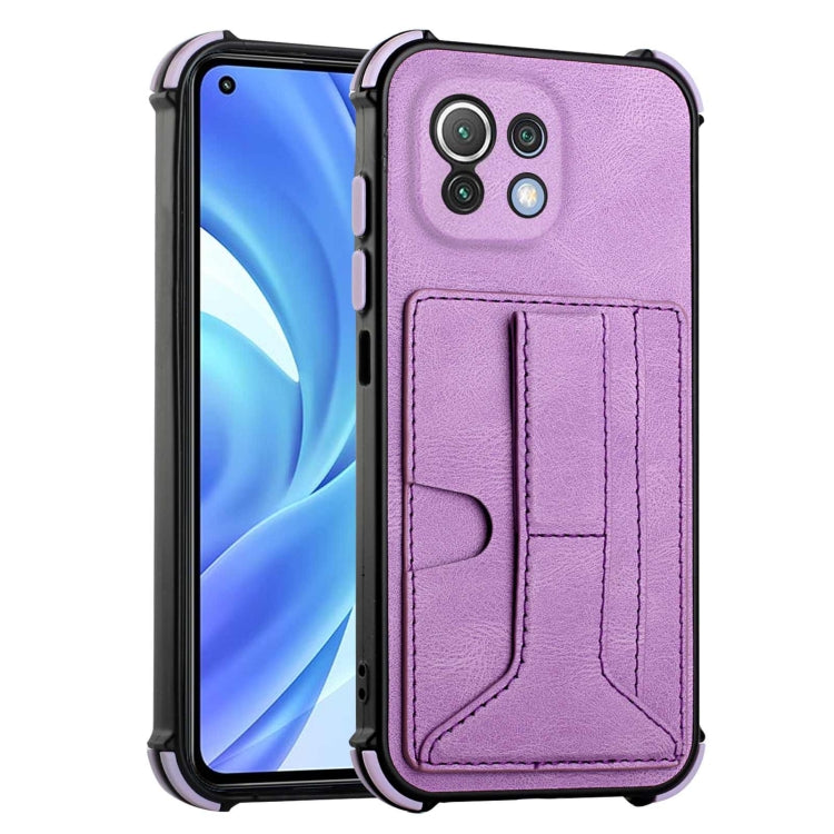 For Xiaomi Mi 11 Lite Dream PU + TPU Four-corner Shockproof Back Cover Case with Card Slots & Holder