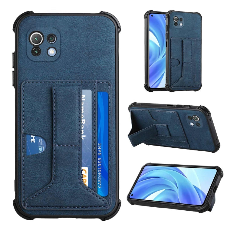 For Xiaomi Mi 11 Lite Dream PU + TPU Four-corner Shockproof Back Cover Case with Card Slots & Holder