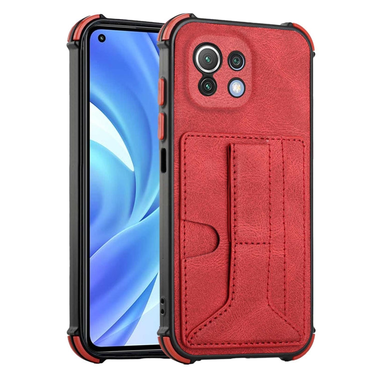 For Xiaomi Mi 11 Lite Dream PU + TPU Four-corner Shockproof Back Cover Case with Card Slots & Holder