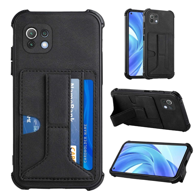 For Xiaomi Mi 11 Lite Dream PU + TPU Four-corner Shockproof Back Cover Case with Card Slots & Holder