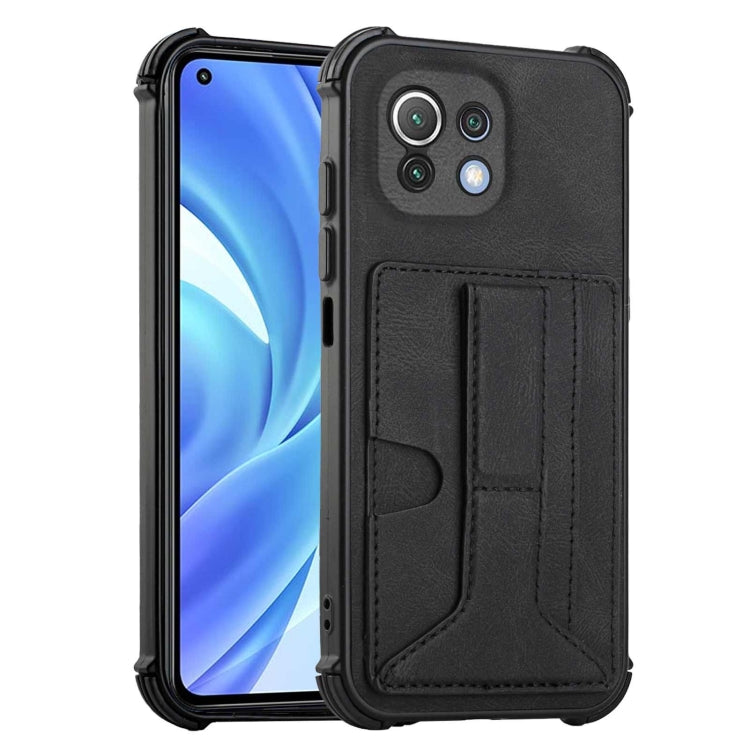 For Xiaomi Mi 11 Lite Dream PU + TPU Four-corner Shockproof Back Cover Case with Card Slots & Holder