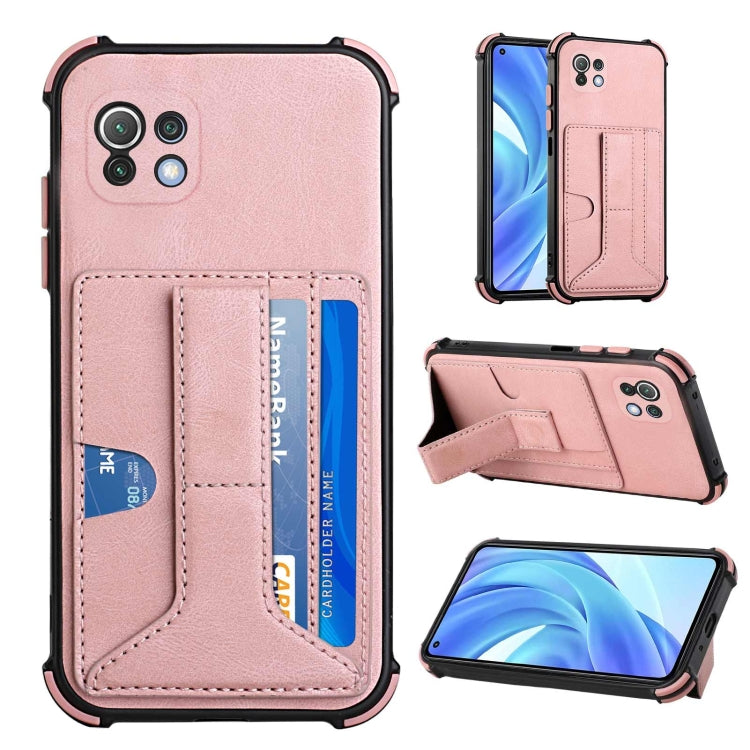 For Xiaomi Mi 11 Lite Dream PU + TPU Four-corner Shockproof Back Cover Case with Card Slots & Holder