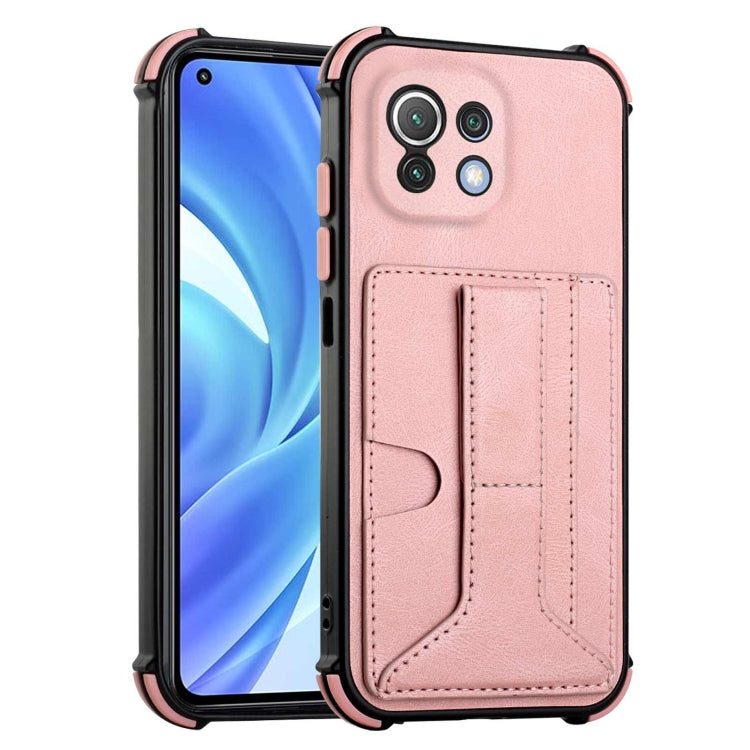 For Xiaomi Mi 11 Lite Dream PU + TPU Four-corner Shockproof Back Cover Case with Card Slots & Holder