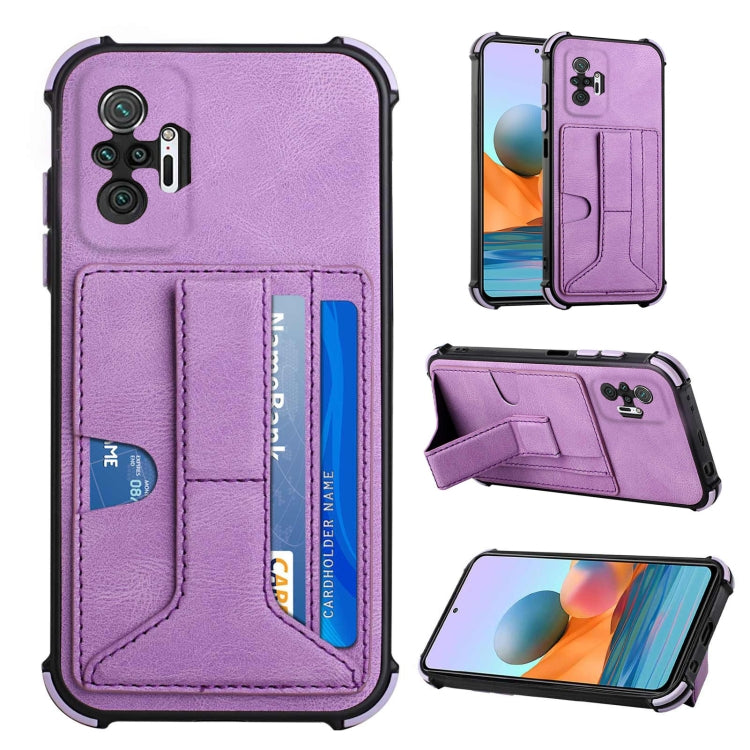 For Xiaomi Redmi Note 10 Pro /  Note 10 Pro Max Dream PU + TPU Four-corner Shockproof Back Cover Case with Card Slots & Holder
