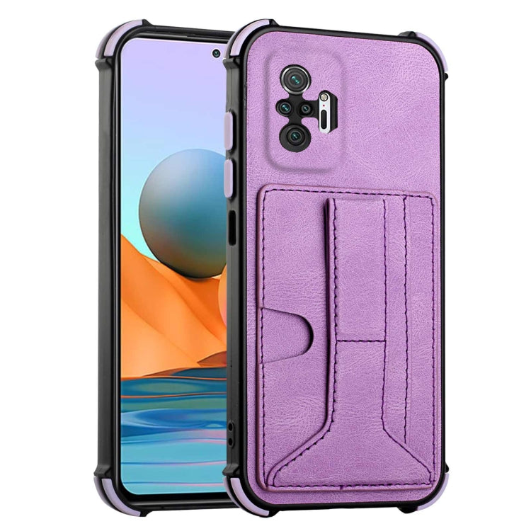 For Xiaomi Redmi Note 10 Pro /  Note 10 Pro Max Dream PU + TPU Four-corner Shockproof Back Cover Case with Card Slots & Holder
