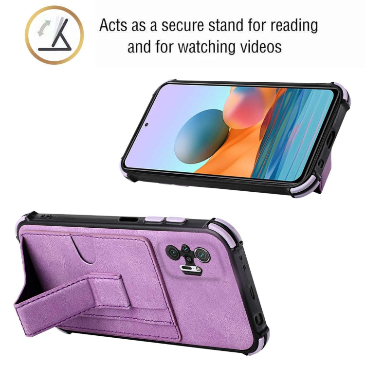 For Xiaomi Redmi Note 10 Pro /  Note 10 Pro Max Dream PU + TPU Four-corner Shockproof Back Cover Case with Card Slots & Holder