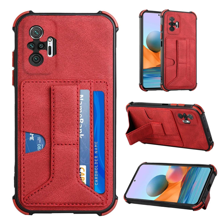 For Xiaomi Redmi Note 10 Pro /  Note 10 Pro Max Dream PU + TPU Four-corner Shockproof Back Cover Case with Card Slots & Holder