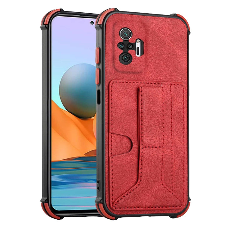 For Xiaomi Redmi Note 10 Pro /  Note 10 Pro Max Dream PU + TPU Four-corner Shockproof Back Cover Case with Card Slots & Holder