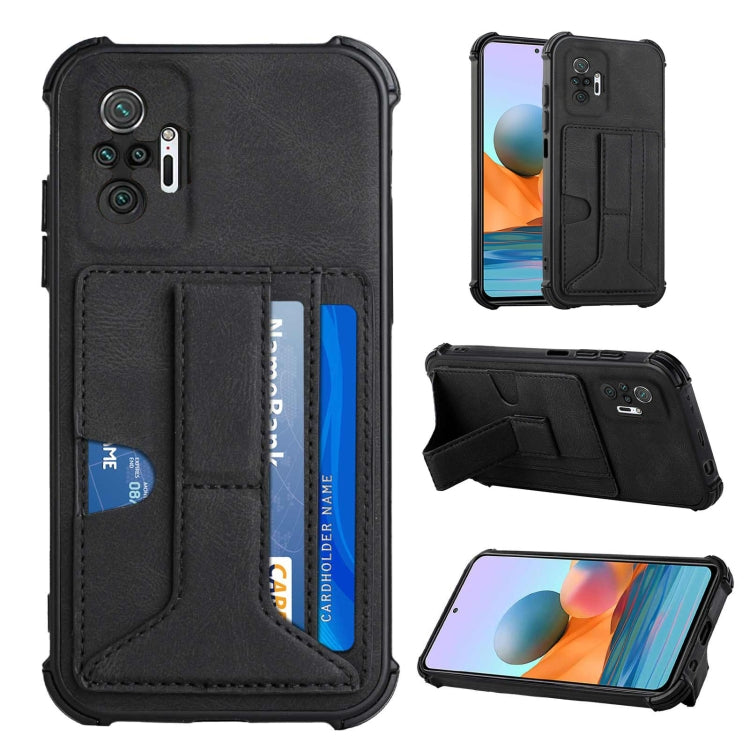 For Xiaomi Redmi Note 10 Pro /  Note 10 Pro Max Dream PU + TPU Four-corner Shockproof Back Cover Case with Card Slots & Holder