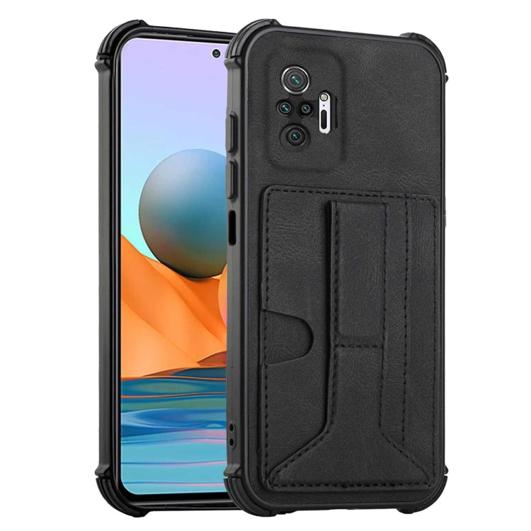For Xiaomi Redmi Note 10 Pro /  Note 10 Pro Max Dream PU + TPU Four-corner Shockproof Back Cover Case with Card Slots & Holder