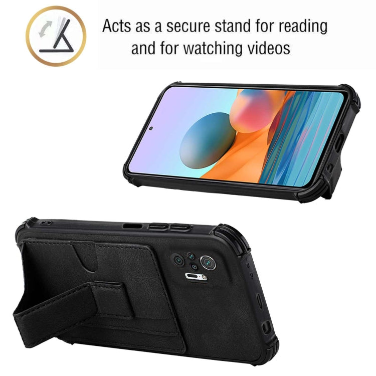For Xiaomi Redmi Note 10 Pro /  Note 10 Pro Max Dream PU + TPU Four-corner Shockproof Back Cover Case with Card Slots & Holder