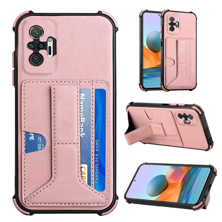 For Xiaomi Redmi Note 10 Pro /  Note 10 Pro Max Dream PU + TPU Four-corner Shockproof Back Cover Case with Card Slots & Holder