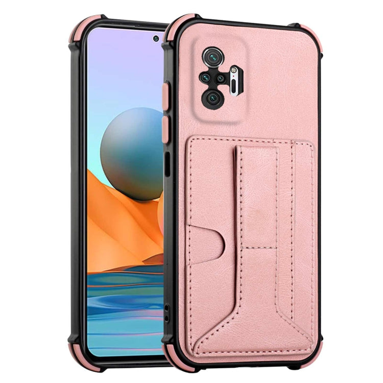 For Xiaomi Redmi Note 10 Pro /  Note 10 Pro Max Dream PU + TPU Four-corner Shockproof Back Cover Case with Card Slots & Holder
