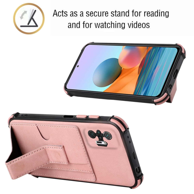 For Xiaomi Redmi Note 10 Pro /  Note 10 Pro Max Dream PU + TPU Four-corner Shockproof Back Cover Case with Card Slots & Holder
