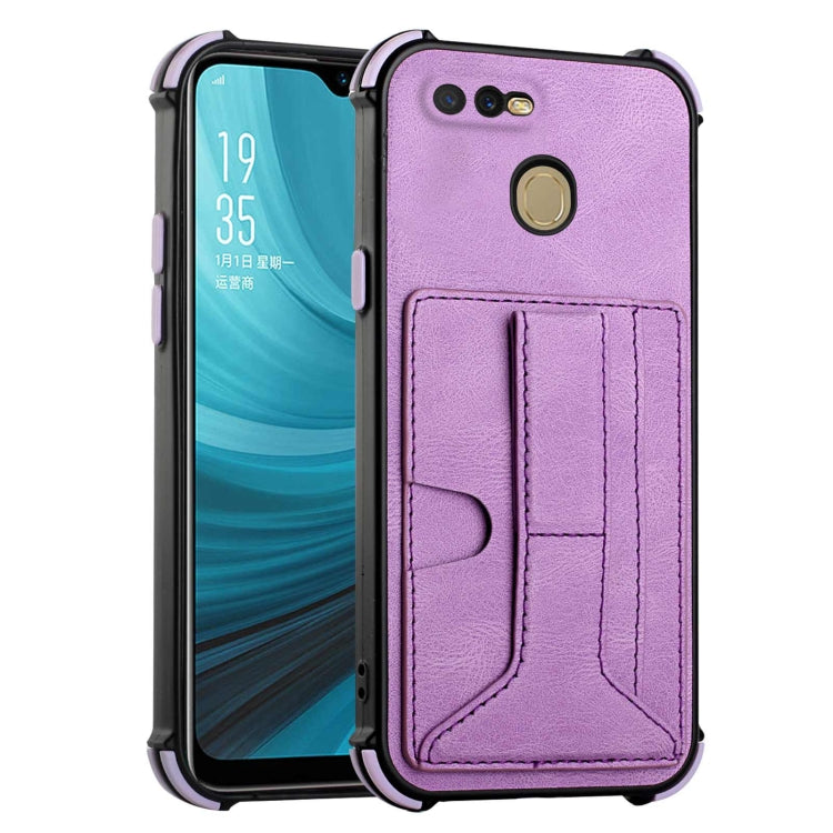 For OPPO A7 / A5s / A12 / A11k Dream PU + TPU Four-corner Shockproof Back Cover Case with Card Slots & Holder