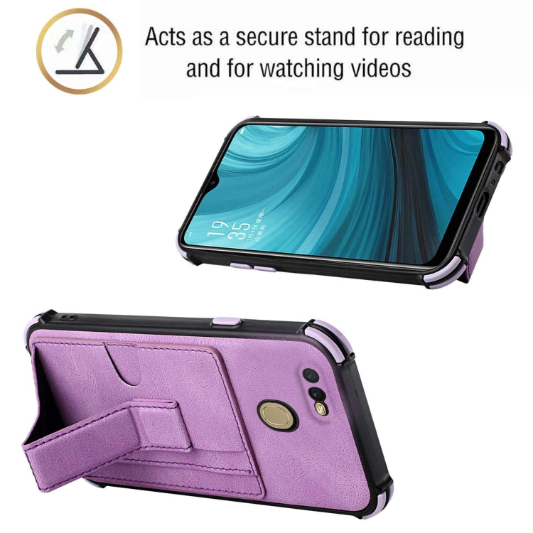 For OPPO A7 / A5s / A12 / A11k Dream PU + TPU Four-corner Shockproof Back Cover Case with Card Slots & Holder