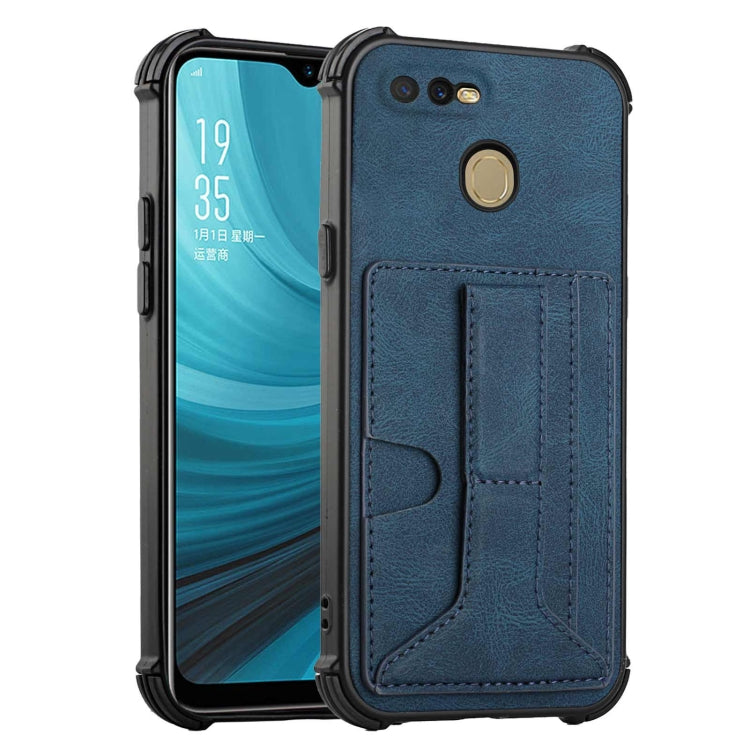 For OPPO A7 / A5s / A12 / A11k Dream PU + TPU Four-corner Shockproof Back Cover Case with Card Slots & Holder