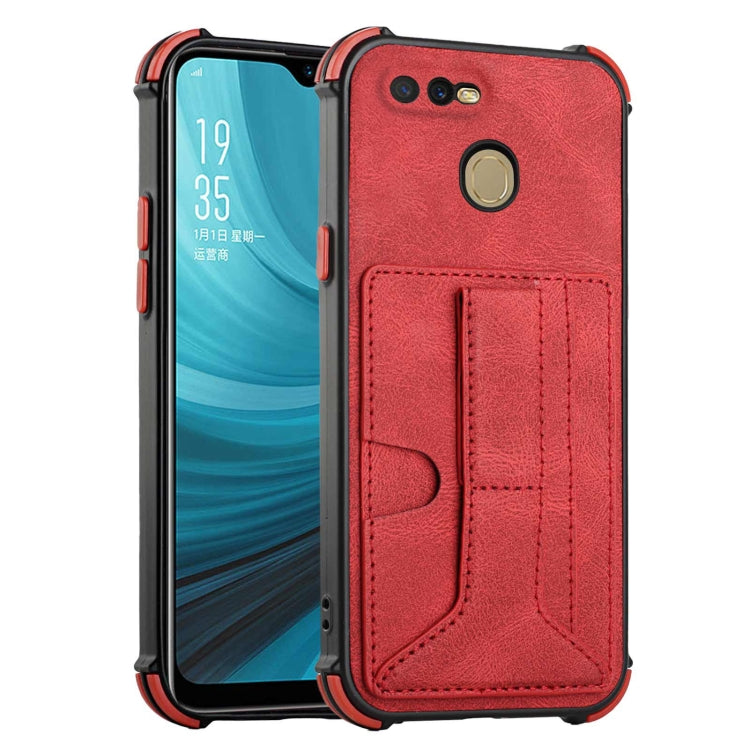 For OPPO A7 / A5s / A12 / A11k Dream PU + TPU Four-corner Shockproof Back Cover Case with Card Slots & Holder