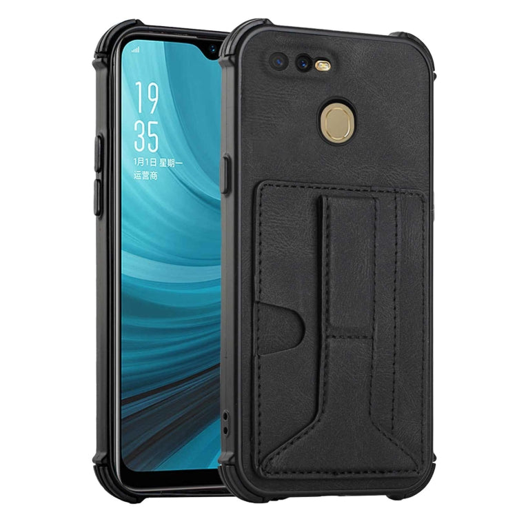 For OPPO A7 / A5s / A12 / A11k Dream PU + TPU Four-corner Shockproof Back Cover Case with Card Slots & Holder