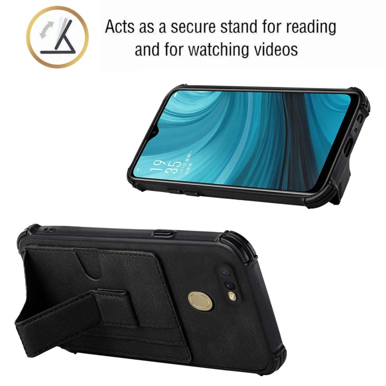For OPPO A7 / A5s / A12 / A11k Dream PU + TPU Four-corner Shockproof Back Cover Case with Card Slots & Holder
