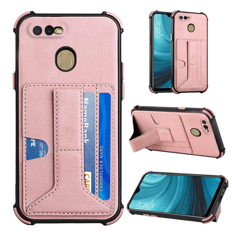 For OPPO A7 / A5s / A12 / A11k Dream PU + TPU Four-corner Shockproof Back Cover Case with Card Slots & Holder