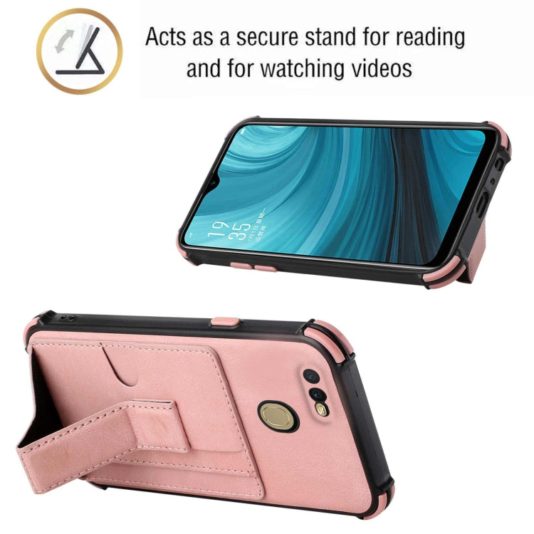 For OPPO A7 / A5s / A12 / A11k Dream PU + TPU Four-corner Shockproof Back Cover Case with Card Slots & Holder
