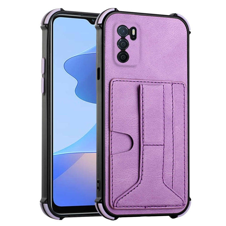 For OPPO A16 Dream PU + TPU Four-corner Shockproof Back Cover Case with Card Slots & Holder