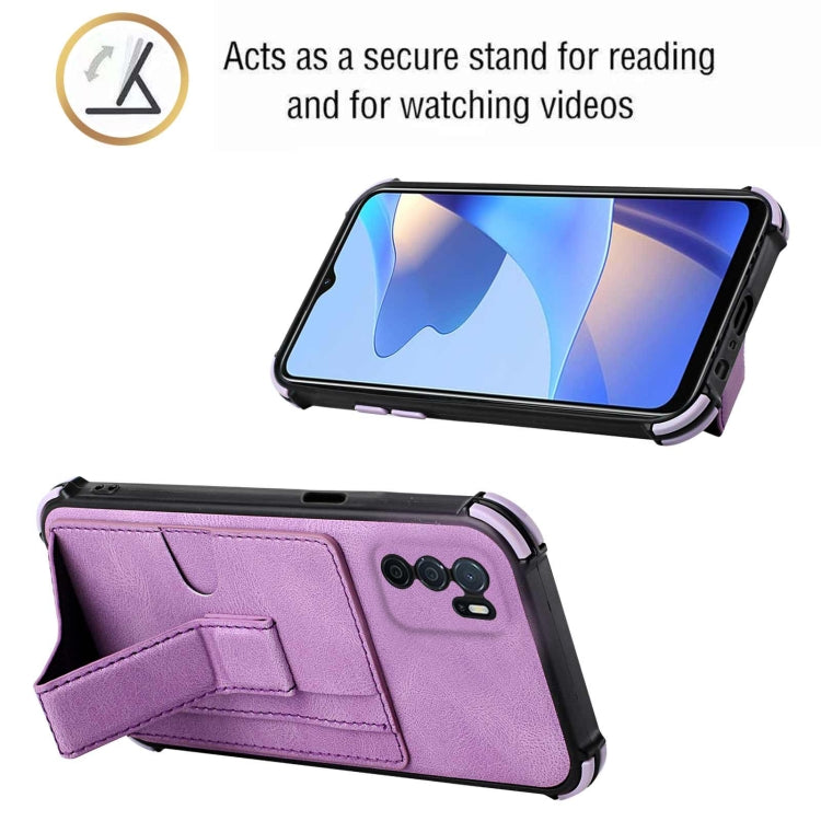 For OPPO A16 Dream PU + TPU Four-corner Shockproof Back Cover Case with Card Slots & Holder