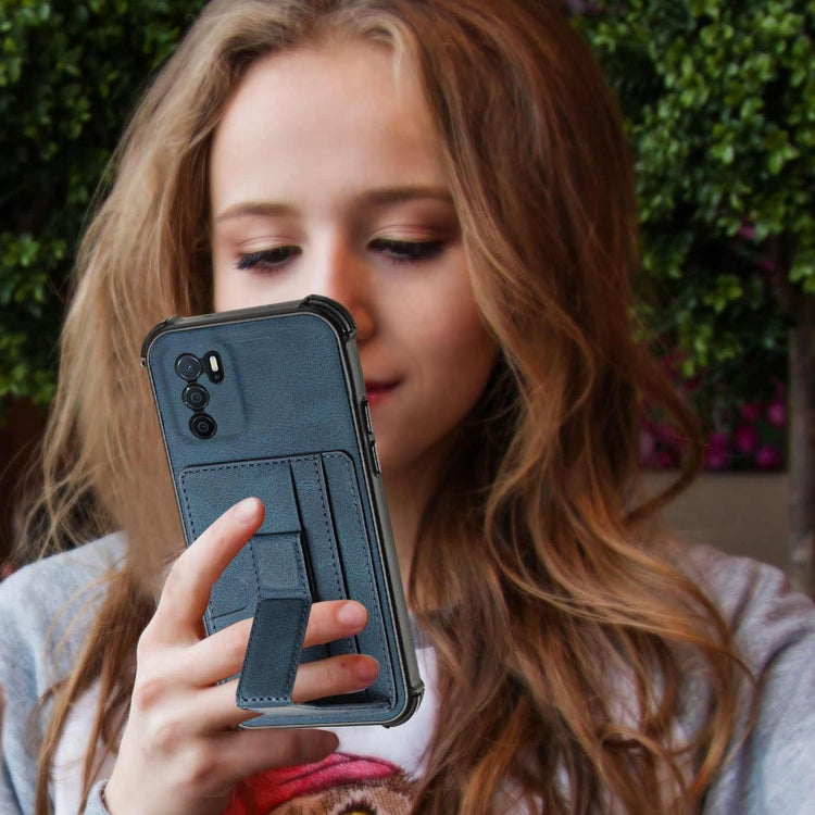 For OPPO A16 Dream PU + TPU Four-corner Shockproof Back Cover Case with Card Slots & Holder