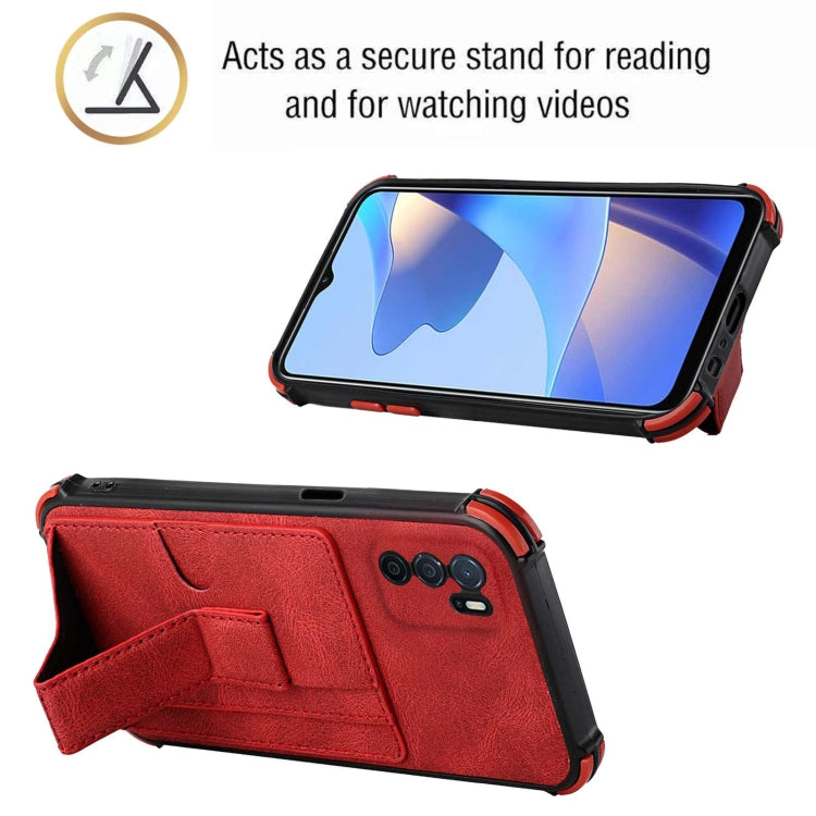 For OPPO A16 Dream PU + TPU Four-corner Shockproof Back Cover Case with Card Slots & Holder