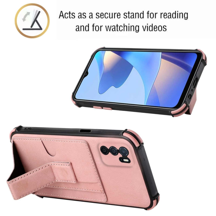 For OPPO A16 Dream PU + TPU Four-corner Shockproof Back Cover Case with Card Slots & Holder