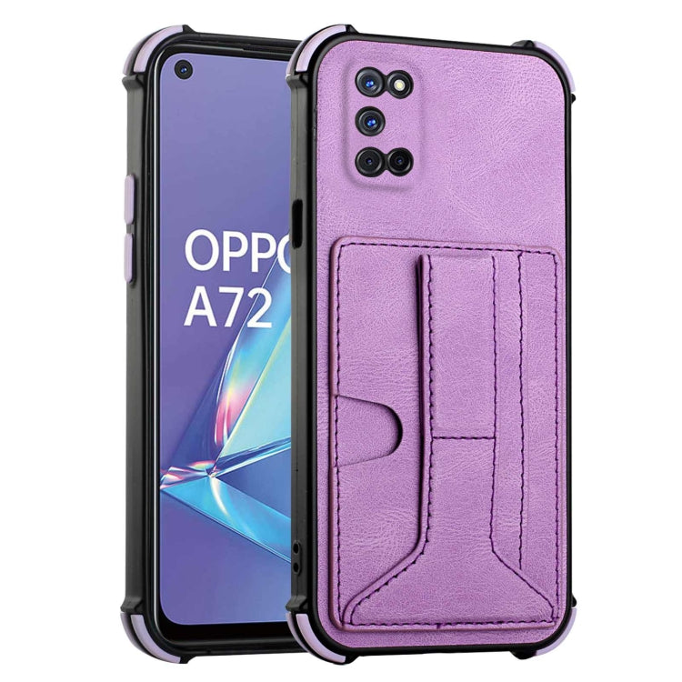 For OPPO A52 / A72 / A92 Dream PU + TPU Four-corner Shockproof Back Cover Case with Card Slots & Holder