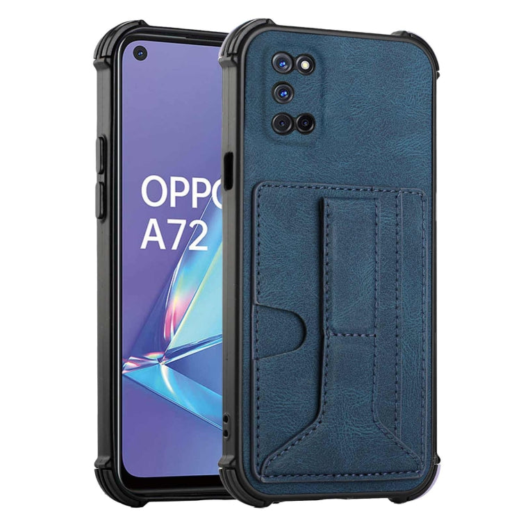 For OPPO A52 / A72 / A92 Dream PU + TPU Four-corner Shockproof Back Cover Case with Card Slots & Holder
