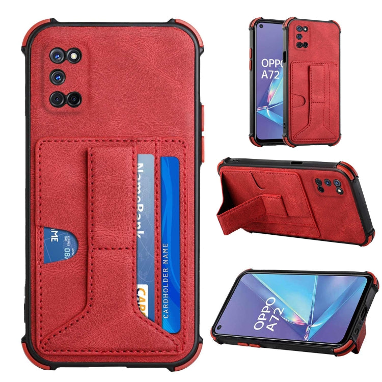 For OPPO A52 / A72 / A92 Dream PU + TPU Four-corner Shockproof Back Cover Case with Card Slots & Holder