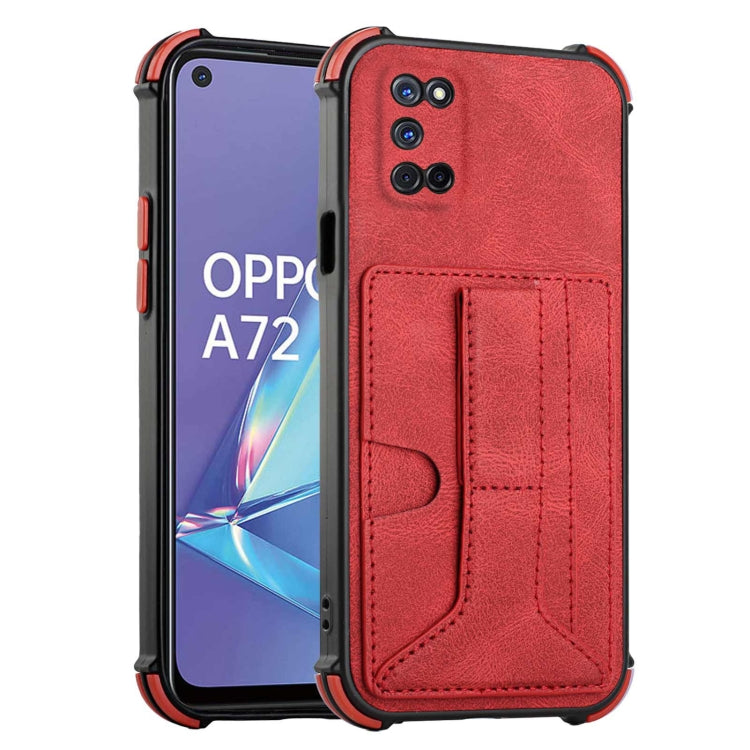 For OPPO A52 / A72 / A92 Dream PU + TPU Four-corner Shockproof Back Cover Case with Card Slots & Holder