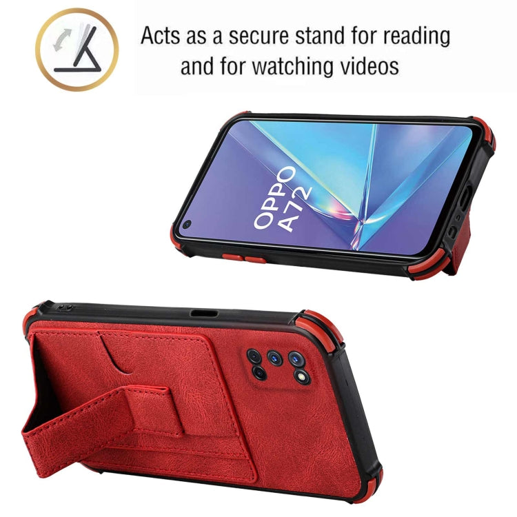 For OPPO A52 / A72 / A92 Dream PU + TPU Four-corner Shockproof Back Cover Case with Card Slots & Holder