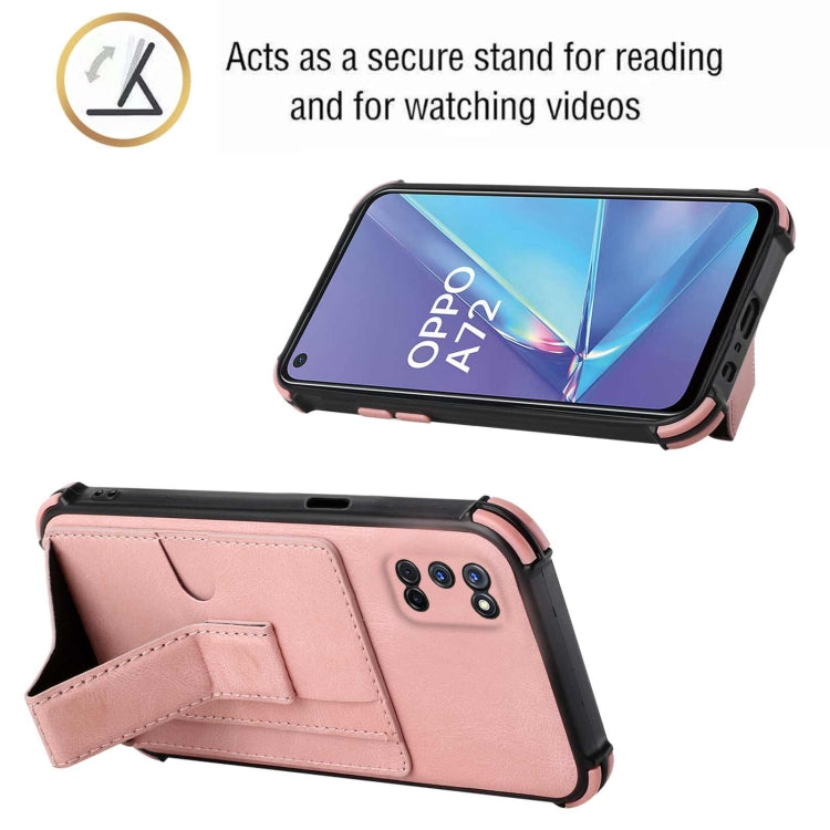 For OPPO A52 / A72 / A92 Dream PU + TPU Four-corner Shockproof Back Cover Case with Card Slots & Holder