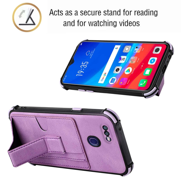 For OPPO F9 / A7x Dream PU + TPU Four-corner Shockproof Back Cover Case with Card Slots & Holder