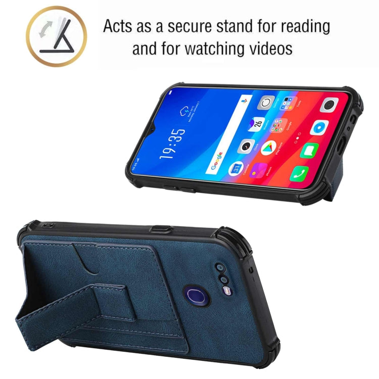 For OPPO F9 / A7x Dream PU + TPU Four-corner Shockproof Back Cover Case with Card Slots & Holder